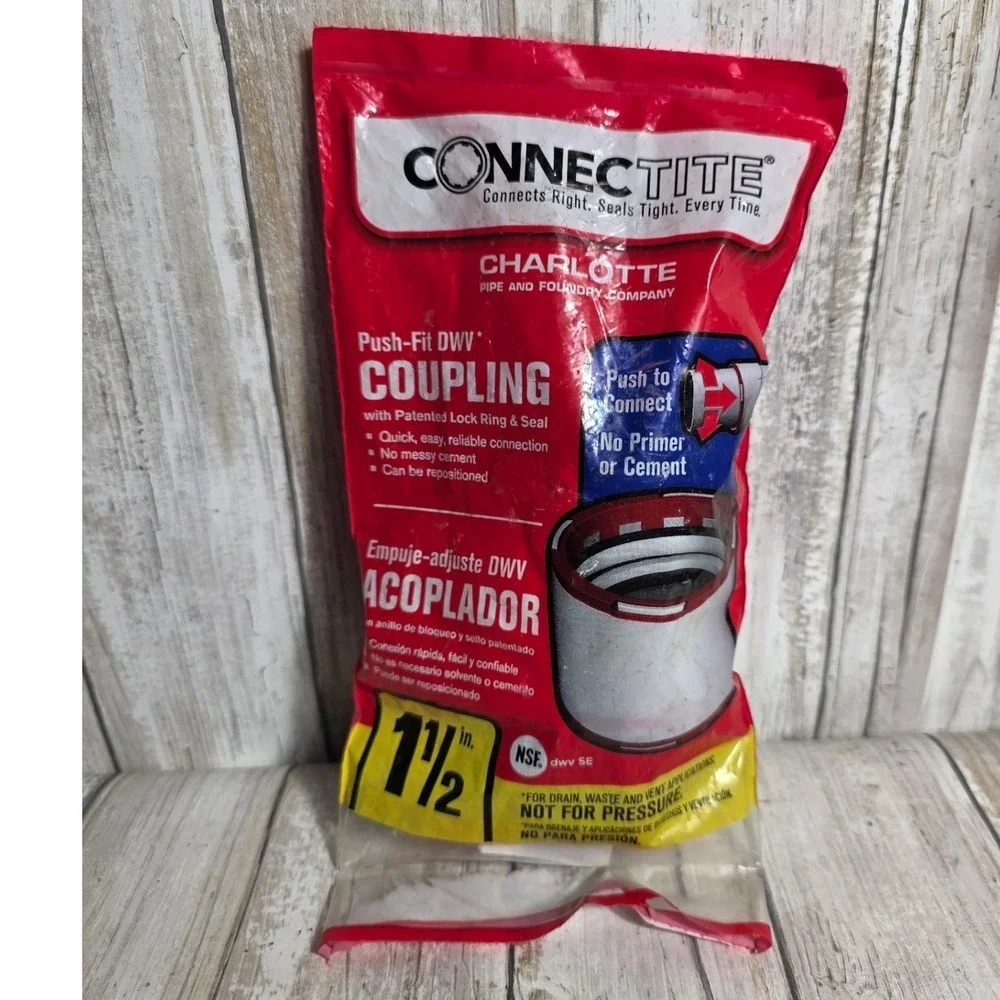 Charlotte Pipe ConnecTite 1-1/2 in Push-Fit DWV Coupling No‎ Cement Required